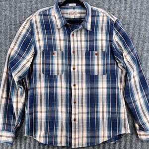 J. Crew Shirt Mens Size XL Blue Plaid Mid Weight Double Brushed Flannel Sunset
